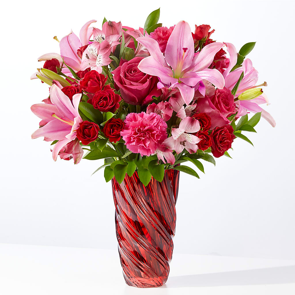 In Love Bouquet with Luxe Swirl Vase – House Of Flowers, Worcester MA