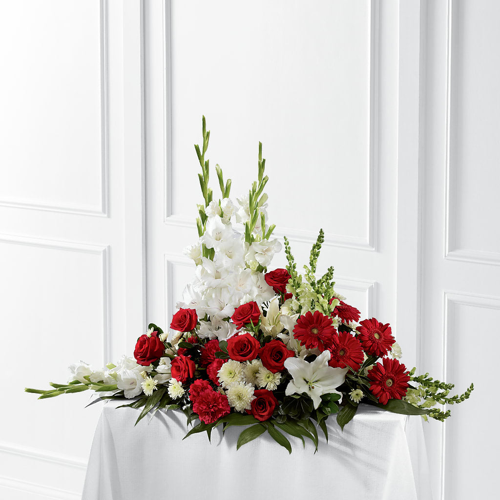 Crimson & White Arrangement – House Of Flowers, Worcester MA