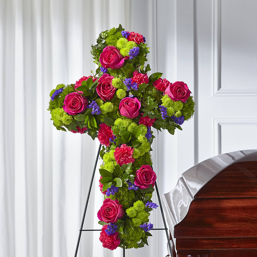 Tribute Rose Floral Cross – House Of Flowers, Worcester MA