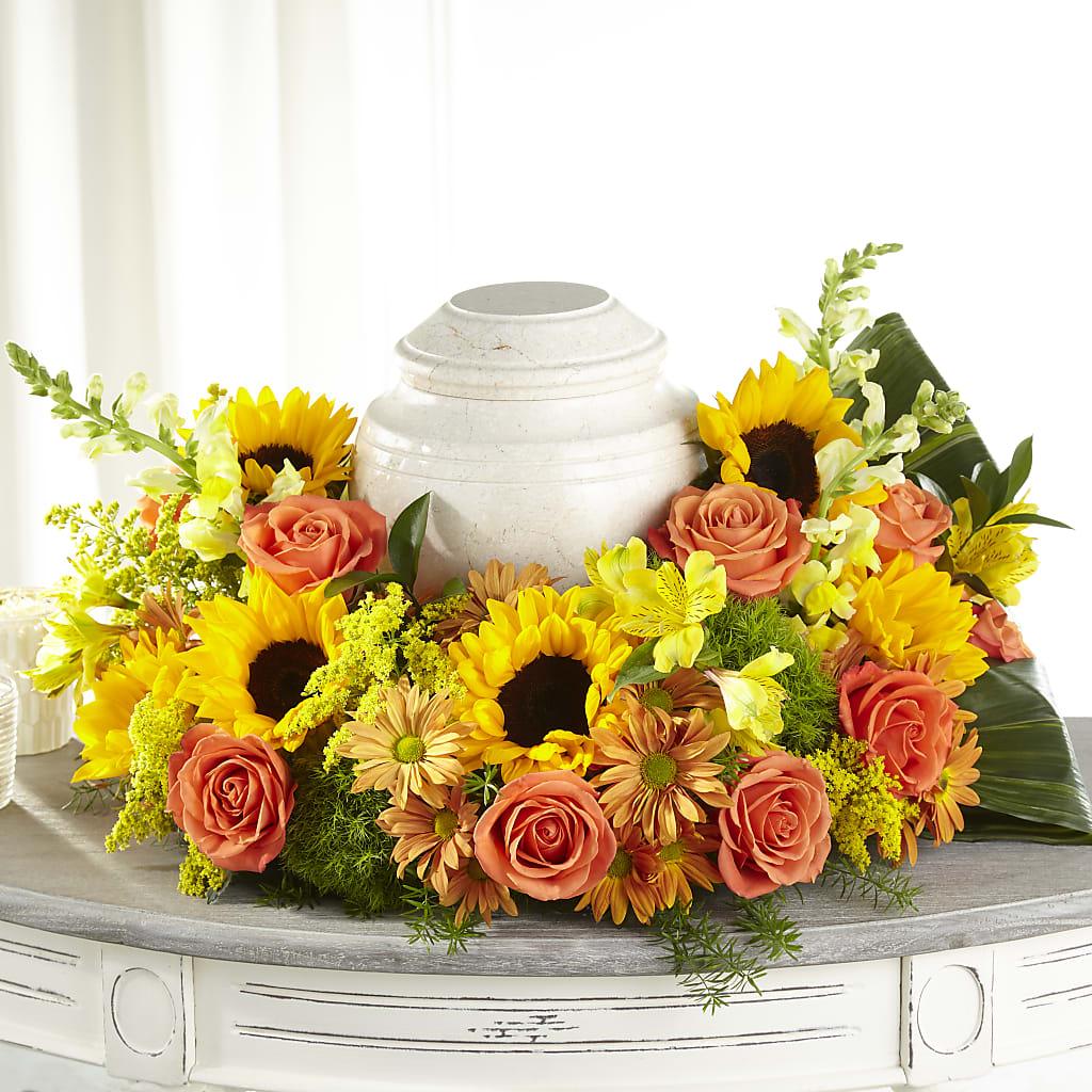 Faithful Sunflower Cremation Adornment – House Of Flowers, Worcester MA