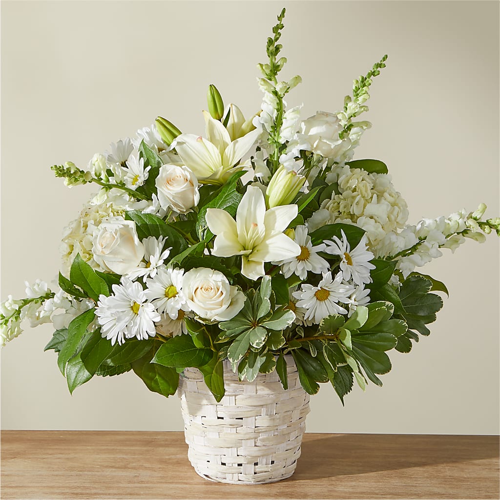 Ivory Elegance Floral Basket – House Of Flowers, Worcester MA