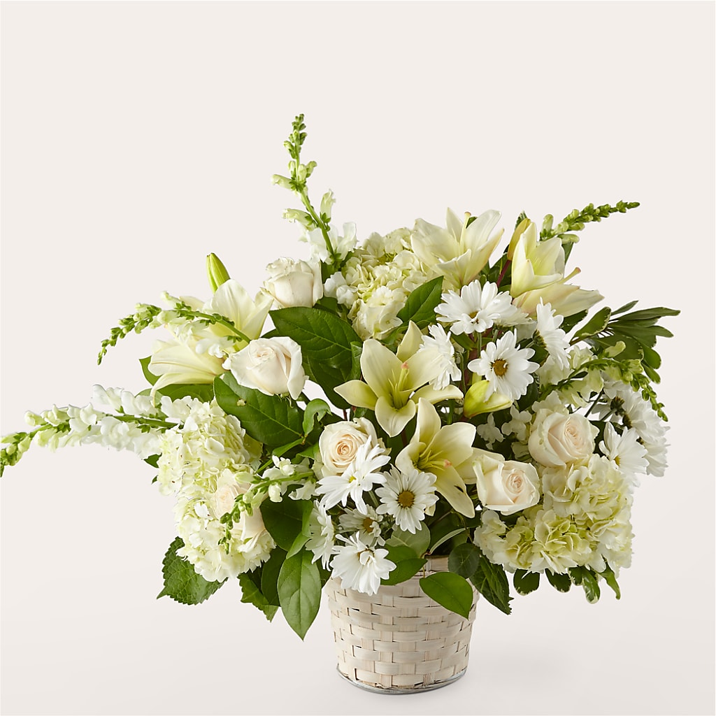 Ivory Elegance Floral Basket – House Of Flowers, Worcester MA