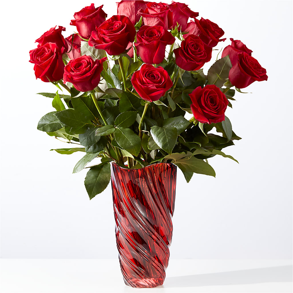 Classic Love Red Rose Bouquet with Luxe Swirl Vase – House Of Flowers, Worcester MA