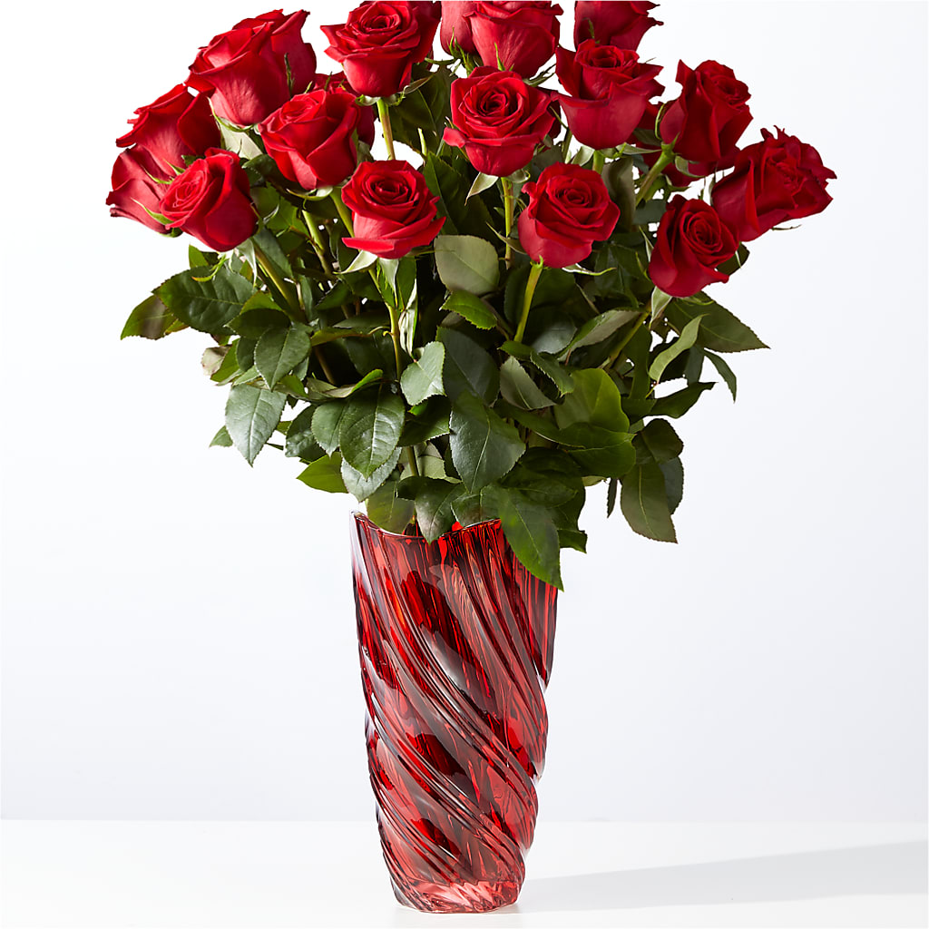 Classic Love Red Rose Bouquet with Luxe Swirl Vase – House Of Flowers, Worcester MA
