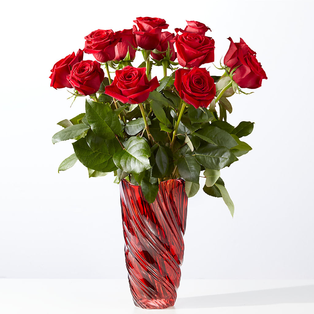 Classic Love Red Rose Bouquet with Luxe Swirl Vase – House Of Flowers, Worcester MA