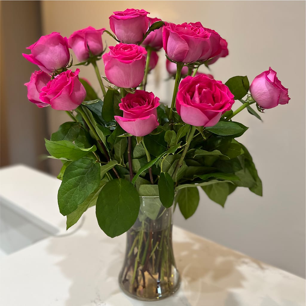 Long Stem Pink Rose Bouquet –  House Of Flowers, Worcester MA