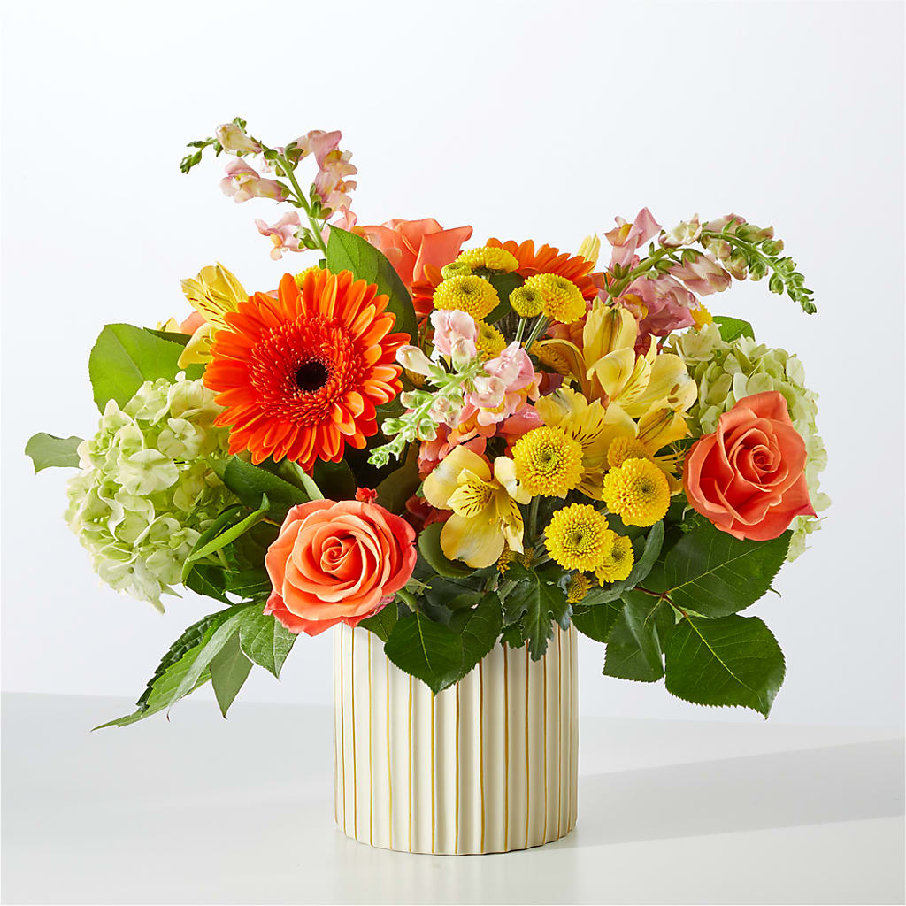 Autumn Sunshine Bouquet with Ivory Vase –  House Of Flowers, Worcester MA