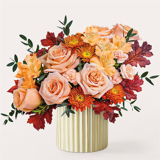 Spiced Latte Bouquet with Ivory Vase –  House Of Flowers, Worcester MA